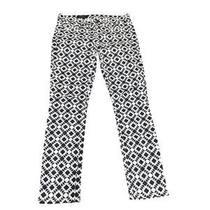 J.Crew Womens Toothpick Ankle Pant Size 25 Geometric Aztec Print Navy Blue White